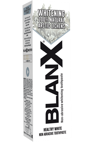 75 ml „BlanX“ balinamoji dantų pasta su 100 % natūraliomis arktinėmis kerpėmis veikia kitaip ir diena po dienos atkuria natūralų Jūsų dantų baltumą.